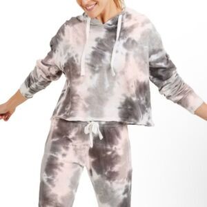 Mono B Tie Dye Jacquard Cropped Hoodie in Size Medium